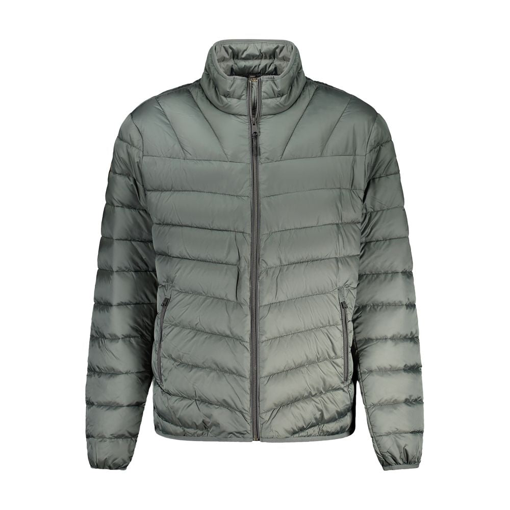Napapijri Green Polyamide Men Jacket, front view of quilted design with zip closure, showcasing style and functionality.