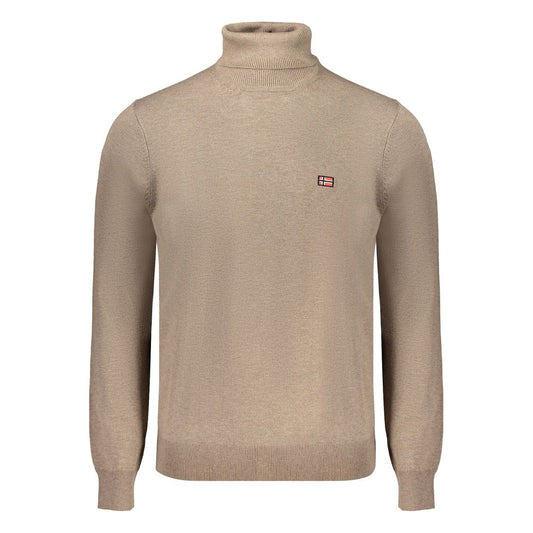 Norway 1963 Brown Polyester Sweater with turtleneck and logo embroidery, long-sleeved fashion.