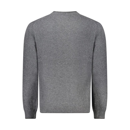 Rear view of North Sails Gray Cashmere Sweater with long sleeves, crew neck, and contrasting details, featuring embroidery and logo.