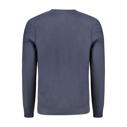 Hugo Boss Blue Cotton Sweater, long-sleeved with V-neck, embroidery logo on front.