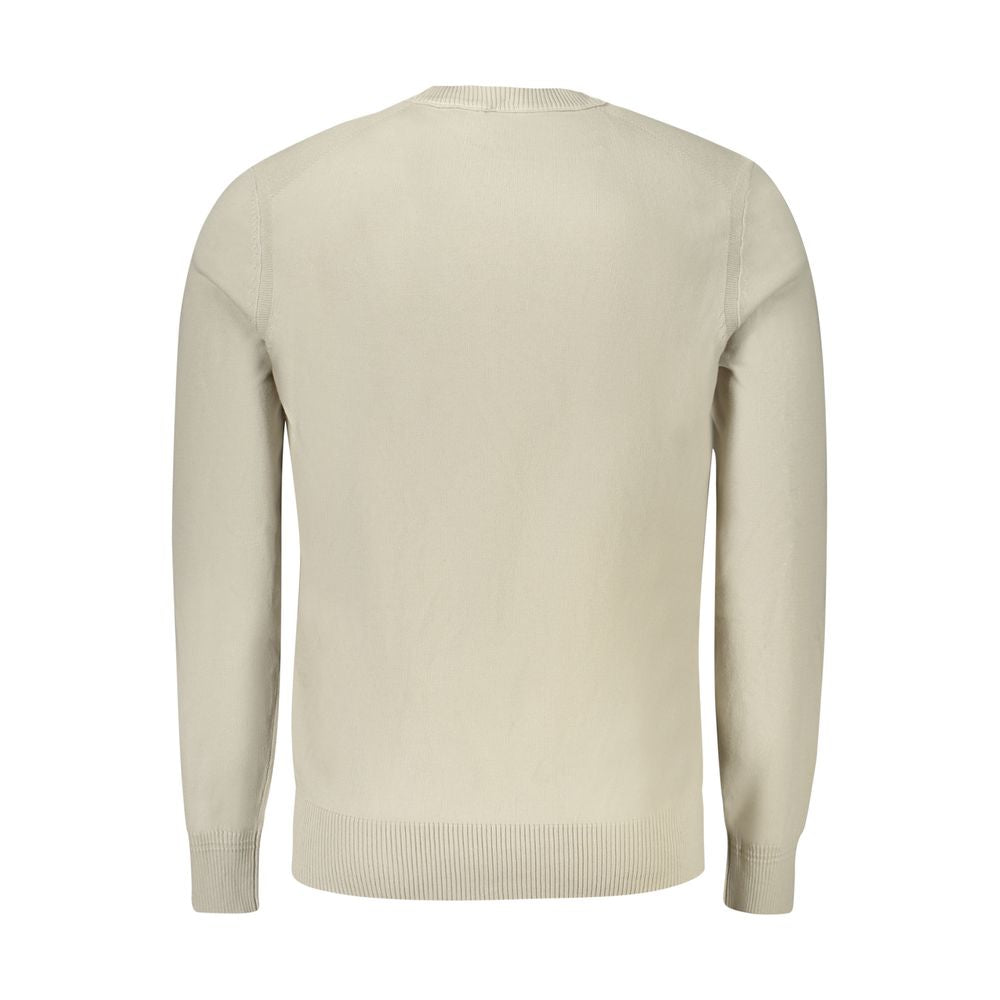 Hugo Boss Beige Cotton Sweater - Long Sleeve, Crew Neck, Embroidery Logo