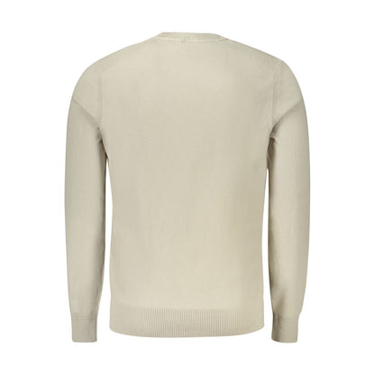 Hugo Boss Beige Cotton Sweater - Long Sleeve, Crew Neck, Embroidery Logo