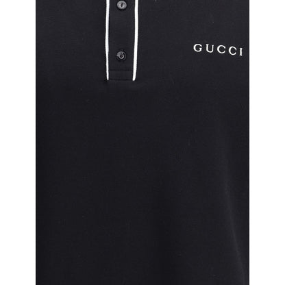Gucci Black Cotton Polo Shirt with iconic monogram and contrasting collar detail, classic buttons, made for a stylish and dynamic fit.