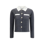 Self-Portrait Contrast collar Cardigan SE-PF25048CGRGREY-M