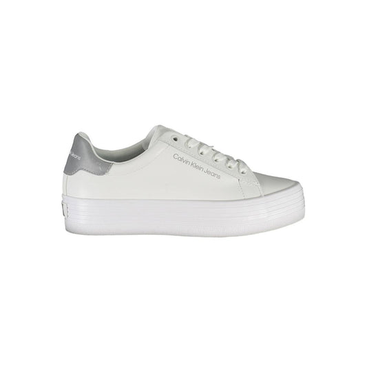 Calvin Klein White Polyester Sneaker, eco-friendly sports shoe with laces, contrasting details, logo, 100% recycled polyester