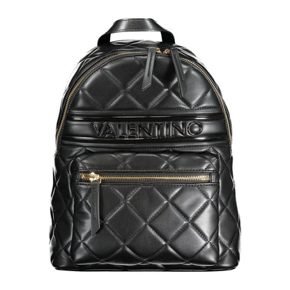 Mario Valentino Black Polyethylene Backpack with adjustable straps, external and internal pockets, zip closure, and logo details.
