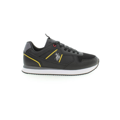 U.S. POLO ASSN. Black Polyester Sneaker with contrasting details and logo, ideal sports shoe with laces.