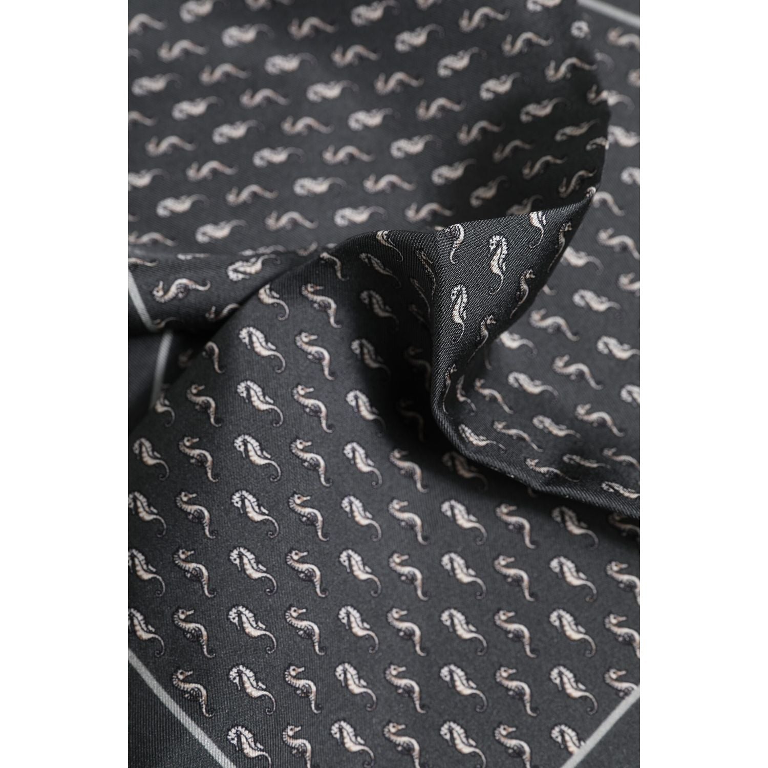 Dolce & Gabbana Black Fish Print Silk Square Men Foulard Scarf