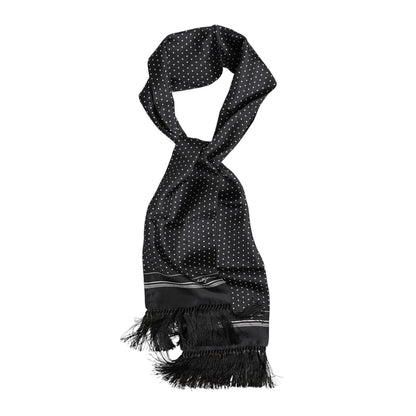 Dolce & Gabbana Black White Polka Dot Fringes Foulard Scarf