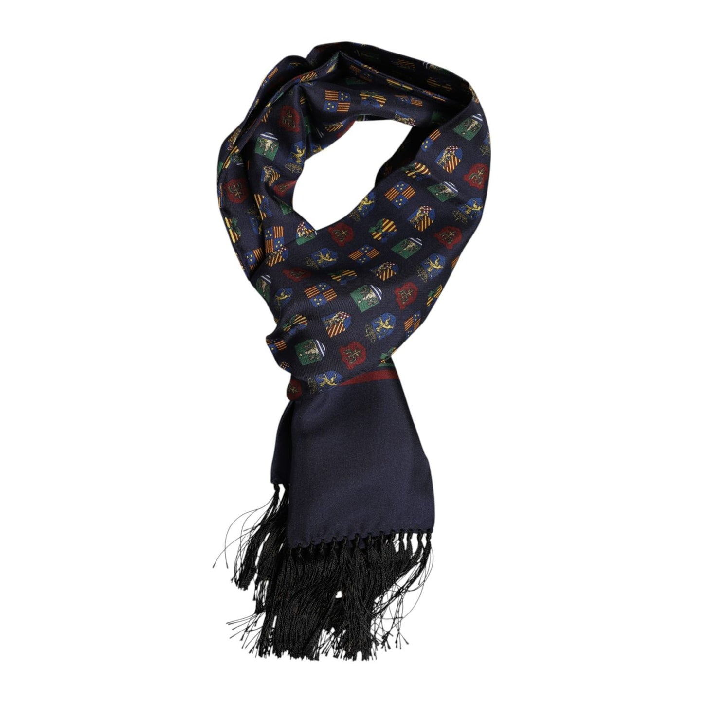 Dolce & Gabbana Blue Silk Printed Fringes Foulard Scarf