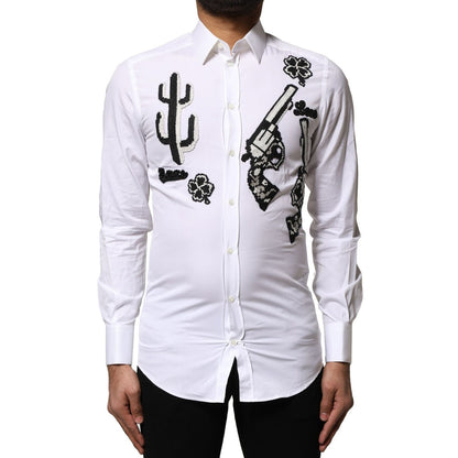 Dolce & Gabbana White GOLD Embroidery Detailed Dress Shirt