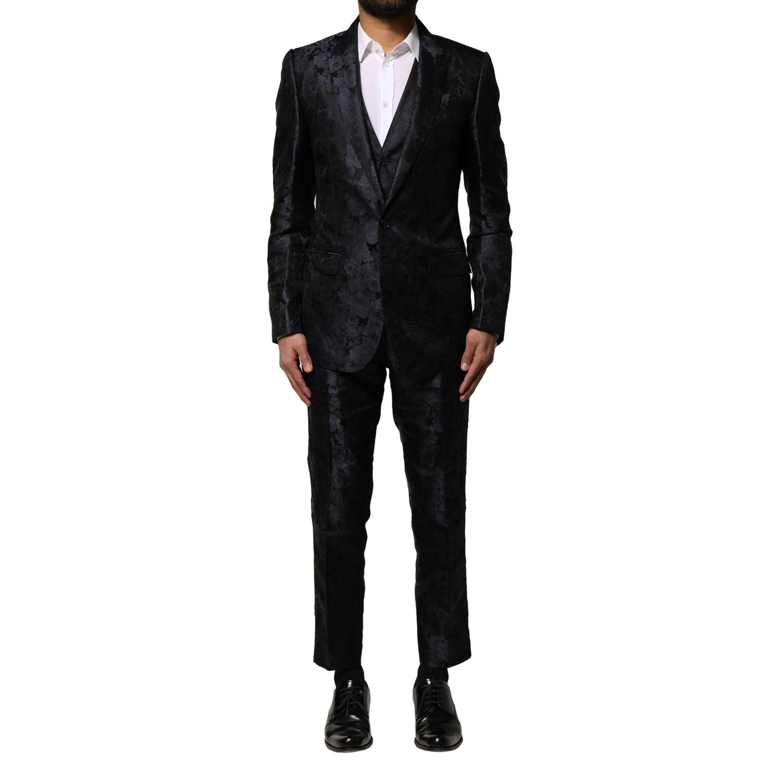 Dolce & Gabbana Black Jacquard 3 Piece Single Breasted Suit