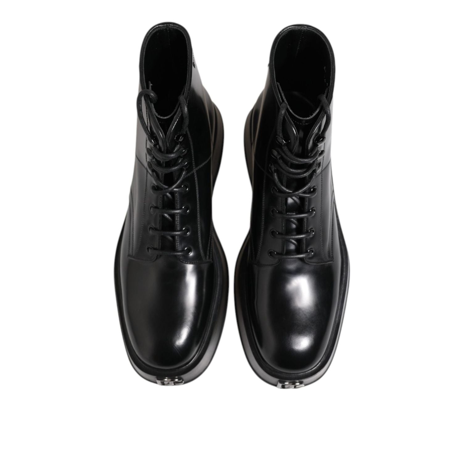 Dolce & Gabbana Black Leather Logo Ankle Boots Lace Up Shoes