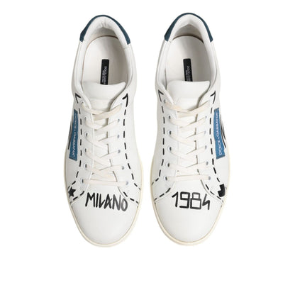 Dolce & Gabbana White Leather Printed Low Top Sneakers Shoes