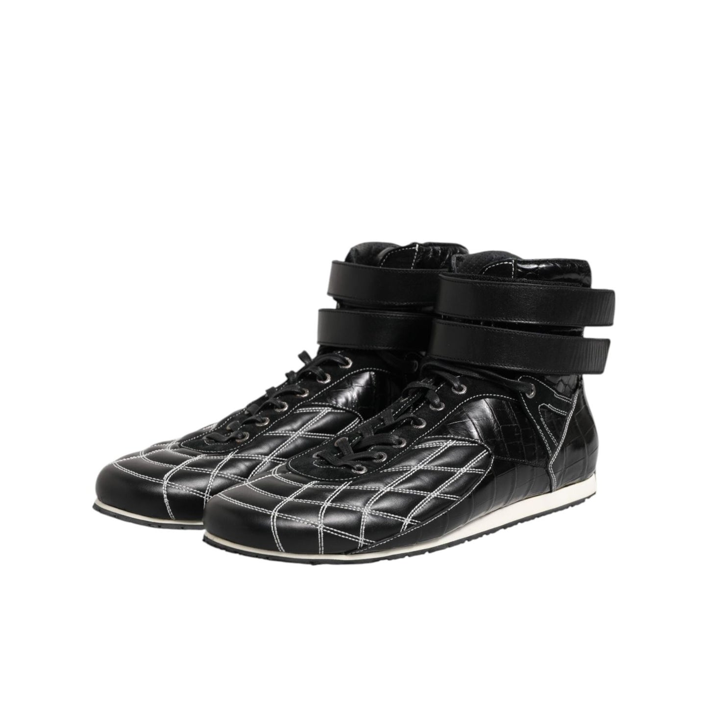 Dolce & Gabbana Black Quilted Leather Lace Up Sneakers Shoes