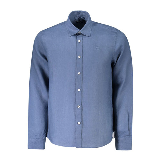 North Sails Blue Linen Shirt with long sleeves, Italian collar, and embroidery