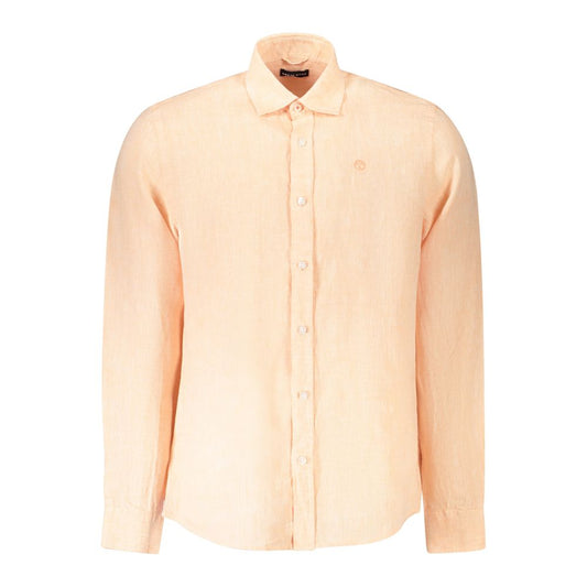 North Sails Pink Linen Shirt with long sleeves, Italian collar, and logo embroidery.