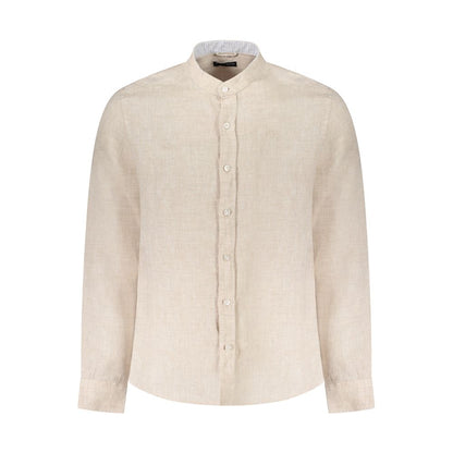 North Sails Beige Linen Shirt long sleeve, Korean collar, 1 button cuffs, logo embroidery, ocean positive design