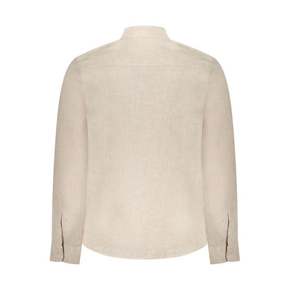 Back view of North Sails Beige Linen Shirt with long sleeves and Korean collar