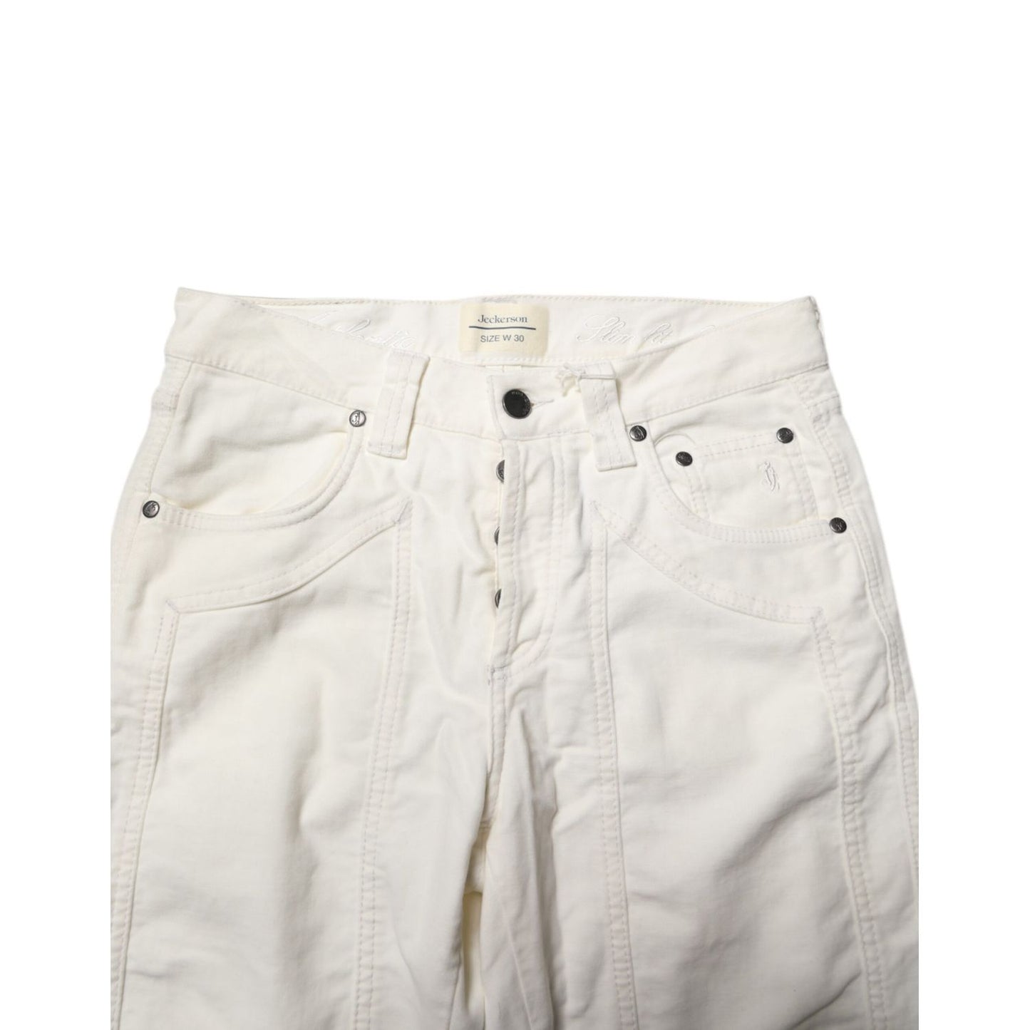 Jeckerson White Cotton Stretch Straight Fit Men Denim Jeans