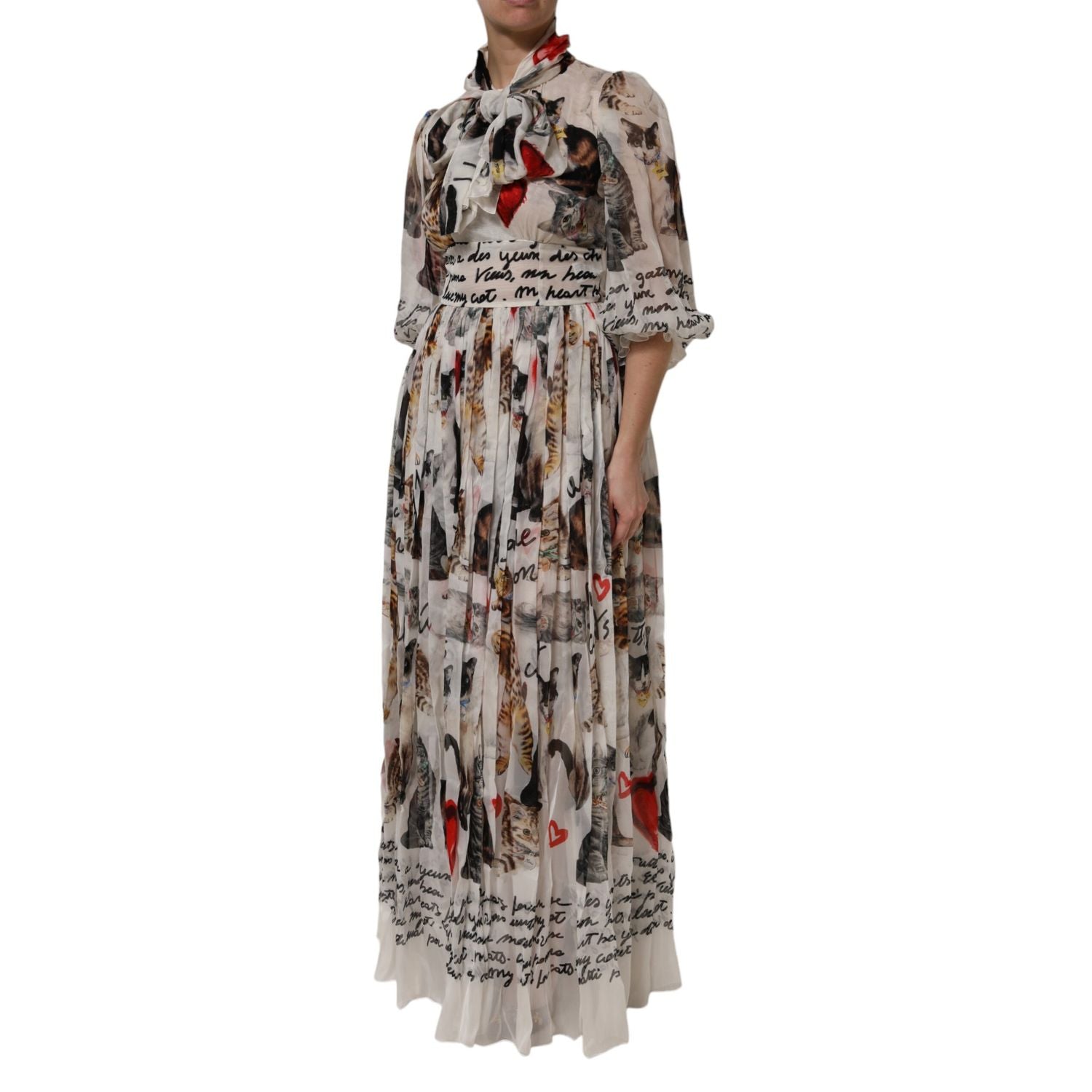 Dolce & Gabbana Multicolor Animal Print Silk Ascot Maxi Dress