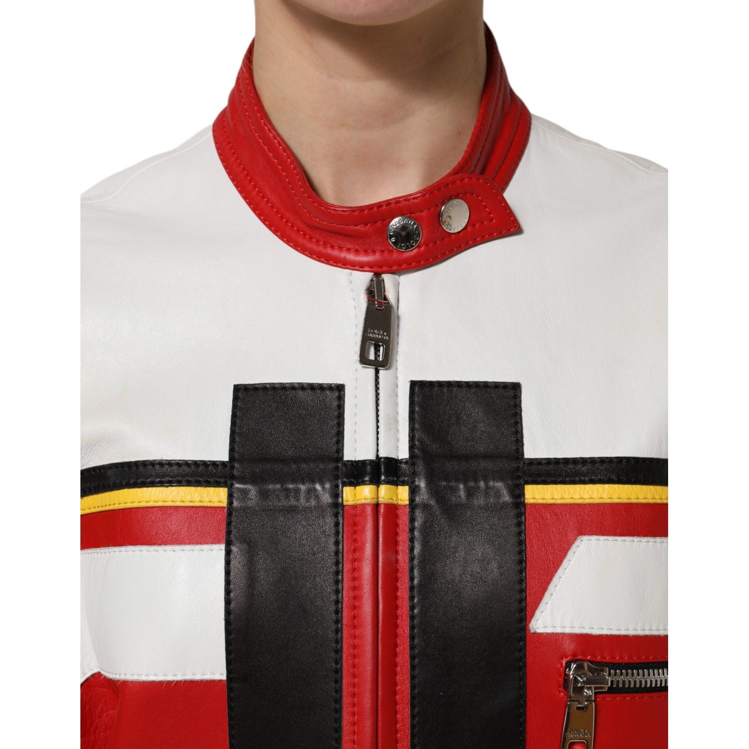 Dolce & Gabbana Multicolor Leather Biker Full Zip Coat Jacket