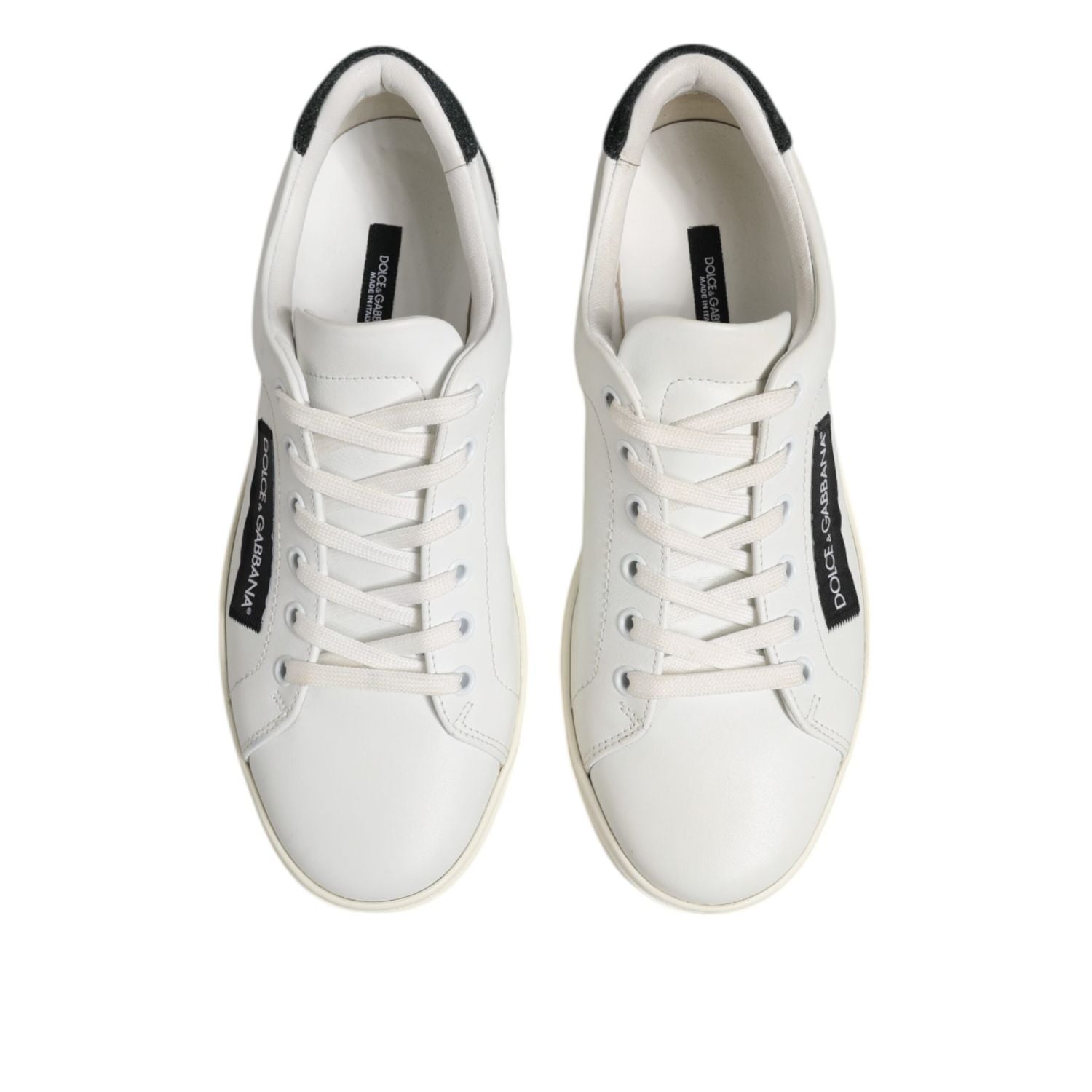 Dolce & Gabbana White Black Leather Lace Up Men Sneakers Shoes