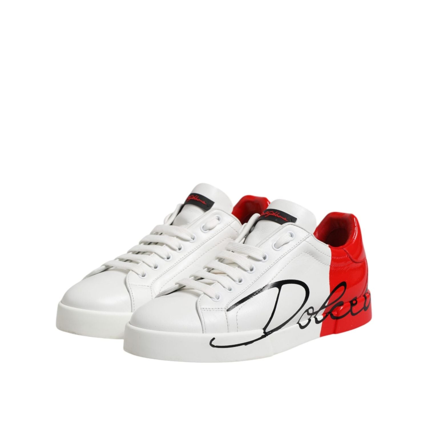 Dolce & Gabbana White Red Logo Low Top Leather Sneakers Shoes