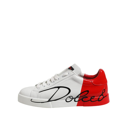 Dolce & Gabbana White Red Logo Low Top Leather Sneakers Shoes