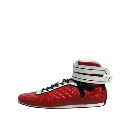 Dolce & Gabbana Red Quilted Leather Lace Up Sneakers Shoes
