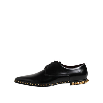 Dolce & Gabbana Black Leather Studded Derby Men Dress Shoes