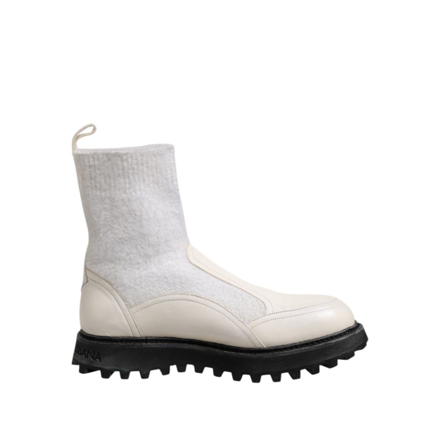 Dolce & Gabbana White Beige DG Logo Mid Calf Boots Shoes