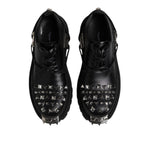 Dolce & Gabbana Black Leather Embellished Trekking Derby Shoes