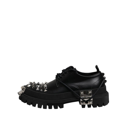 Dolce & Gabbana Black Leather Embellished Trekking Derby Shoes