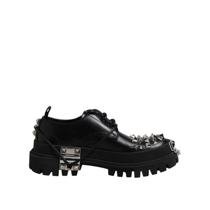 Dolce & Gabbana Black Leather Embellished Trekking Derby Shoes