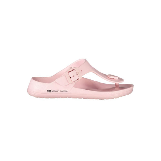 Norway 1963 Pink Plastic Women Sandal with adjustable buckle and logo, ideal for summer fashion and beach outings.