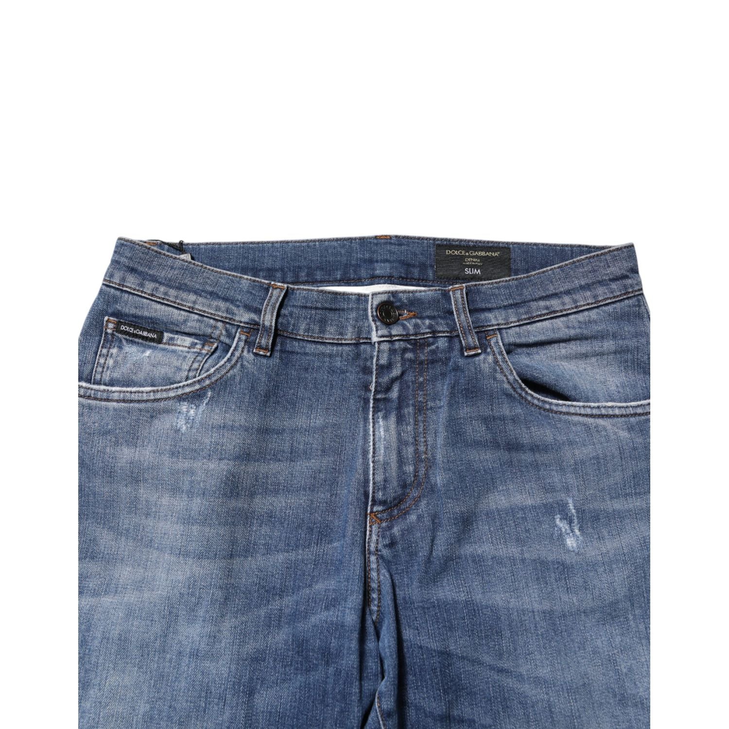 Dolce & Gabbana Blue Cotton Logo Plaque Denim Jeans