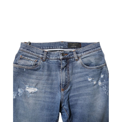 Dolce & Gabbana Blue Cotton Logo Plaque COMFORT Denim Jeans