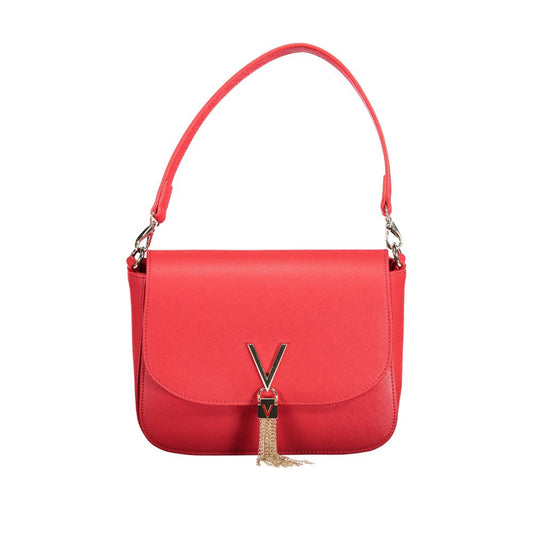 Mario Valentino Red Polyethylene Handbag with removable shoulder handle and chain strap, featuring logo and pockets.