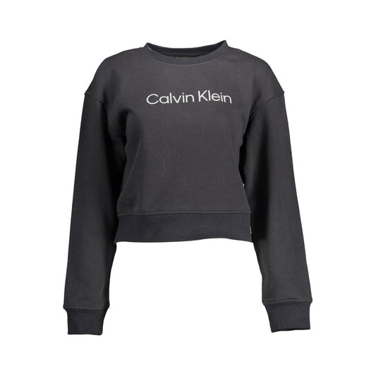 Calvin Klein Black Cotton Women Sweater with long sleeves and round neck, featuring iconic logo print for modern sophistication.
