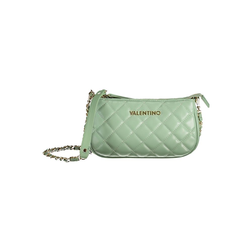 Mario Valentino Green Polyethylene Handbag with chain strap, internal pocket, phone holder, zip closure, and contrast details.
