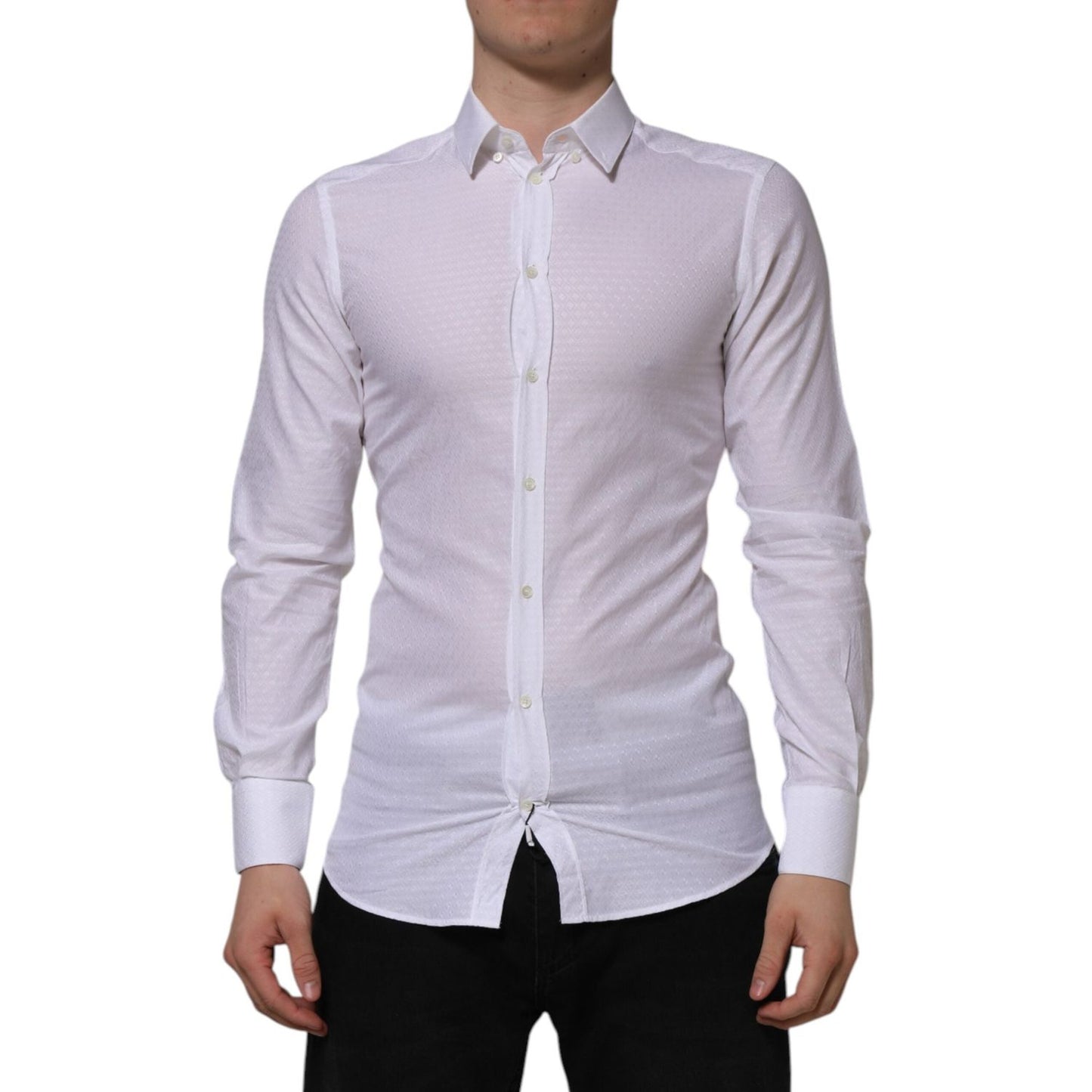 Dolce & Gabbana White Cotton GOLD Long Sleeves Formal Shirt