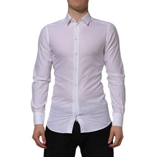 Dolce & Gabbana White Cotton GOLD Long Sleeves Formal Shirt