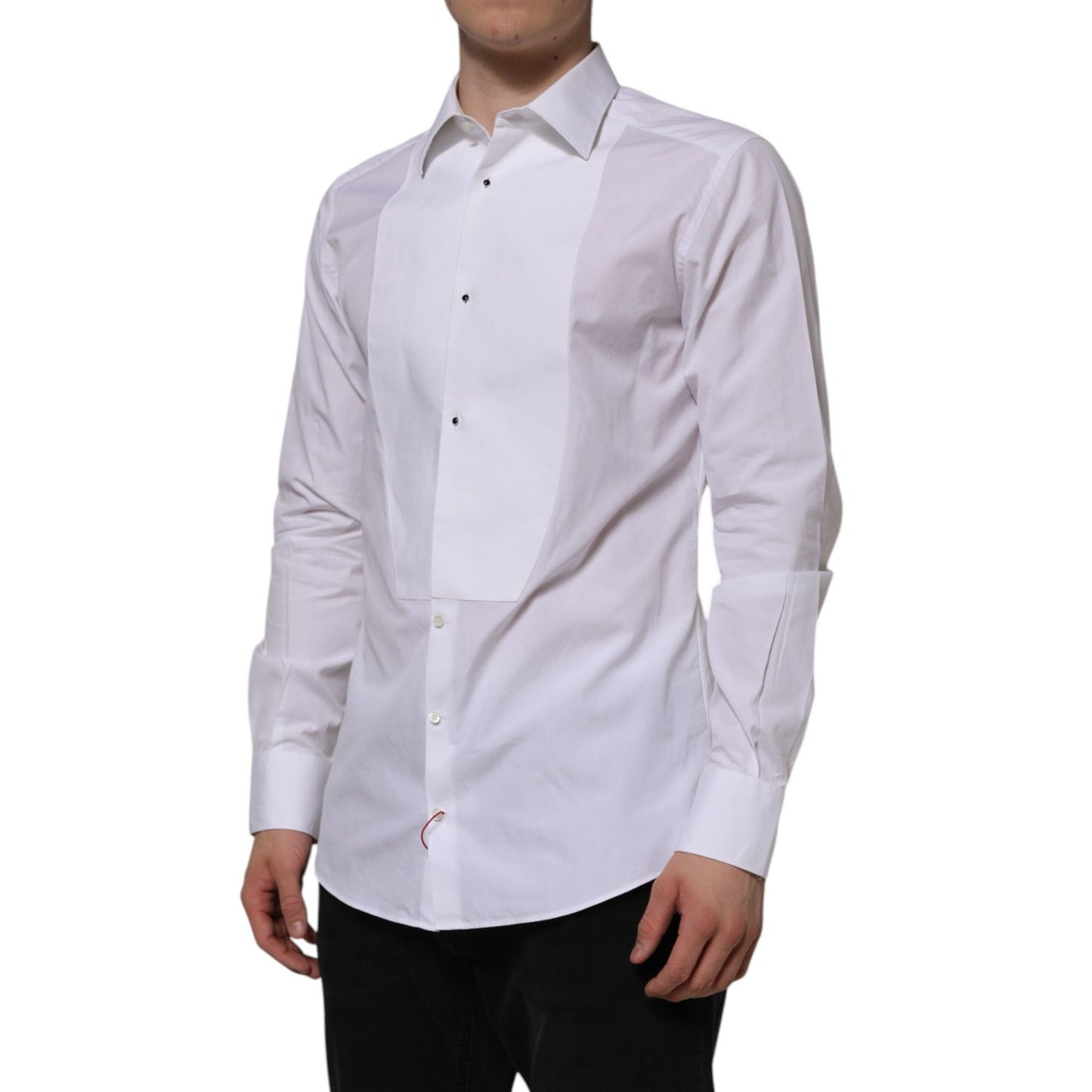 Dolce & Gabbana White Bib Cotton Popline GOLD Men Formal Shirt, slim fit, classic neck, button closure, elegant fashion, Made in Italy