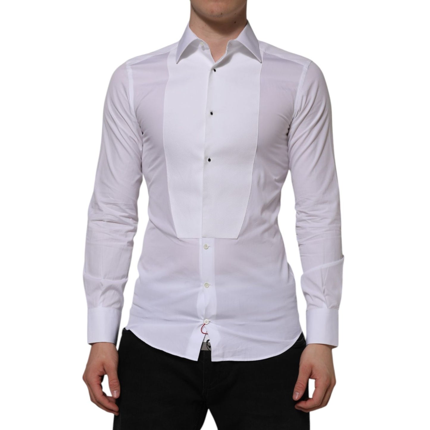 Dolce & Gabbana White Cotton GOLD Bib Poplin Formal Shirt