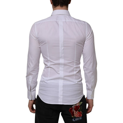 Dolce & Gabbana White Cotton GOLD Bib Poplin Formal Shirt