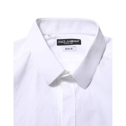 Dolce & Gabbana White Cotton Long Sleeves GOLD Formal Shirt