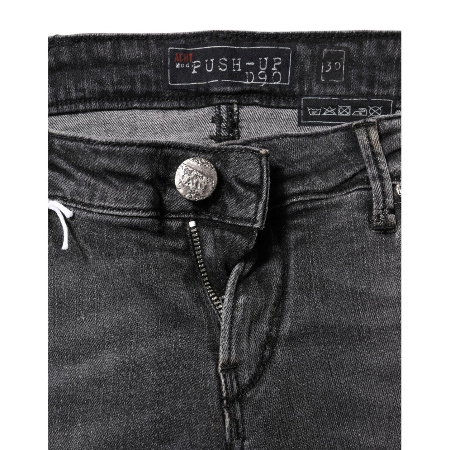 Acht Dark Gray Cotton Slim Fit Denim Low Waist Denim Jeans