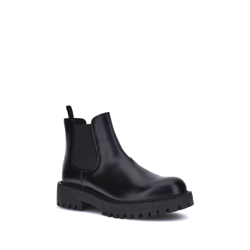 Prada Black Calf Leather Bos Taurus Chelsea Boots