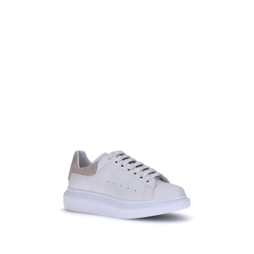 Alexander McQueen White Calf Leather Bos Taurus Platform Sneakers with lace-up and round toe design.